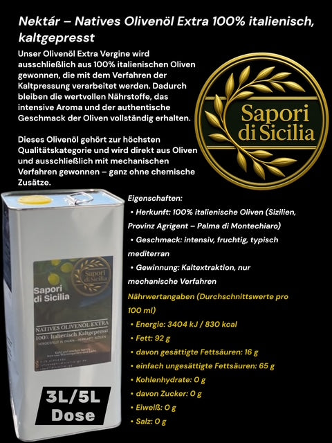 Nektar- 3Liter-Dose Natives Olivenöl Extra 100% italienisch, kaltgepresst 2024/2025